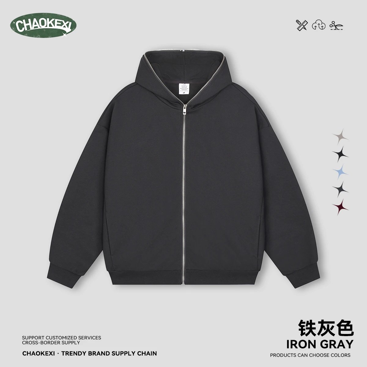 Fleece Zip Hoodie Men's Autumn Streetwear Iron Gray - Idlt - Cnfans - $32.90