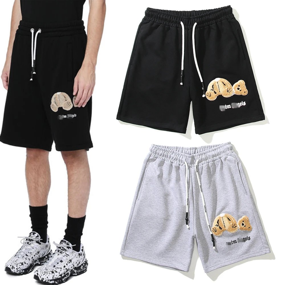 Street Loose Bear Embroidery Shorts Black - Gallery Image 11 - Detailed View