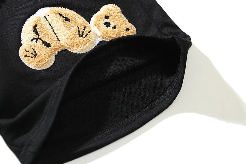 Street Loose Bear Embroidery Shorts Black - Gallery Image 10 - Detailed View