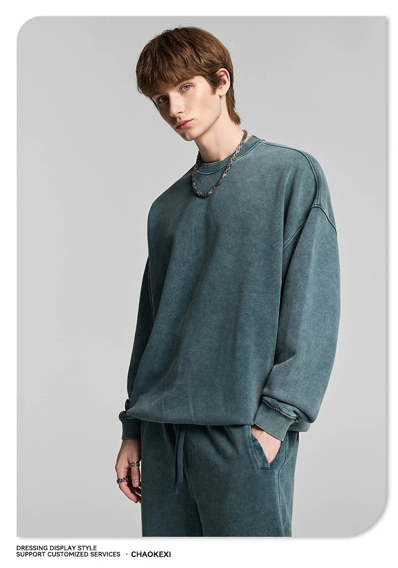 Men 420G Washed Snowflake Crewneck Sweatshirt Sandstone - Gallery Image 6 - Detailed View