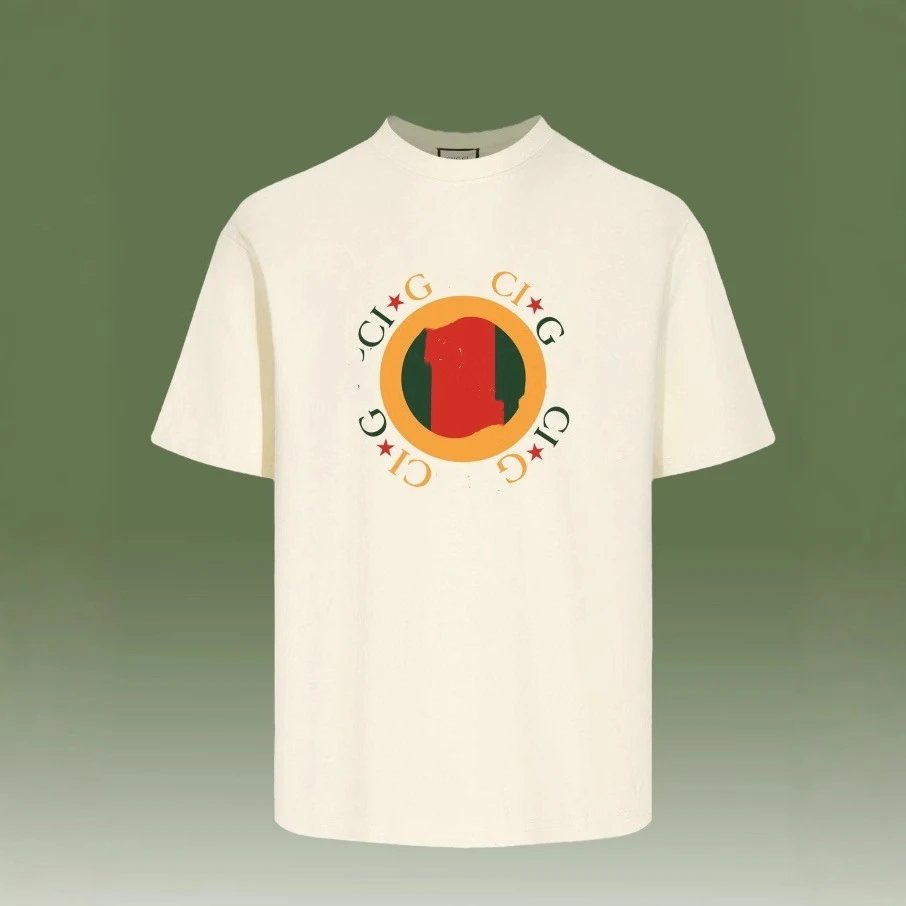 Classic Letter Print Cotton Unisex Tee Ecru - Gallery Image 2 - Detailed View