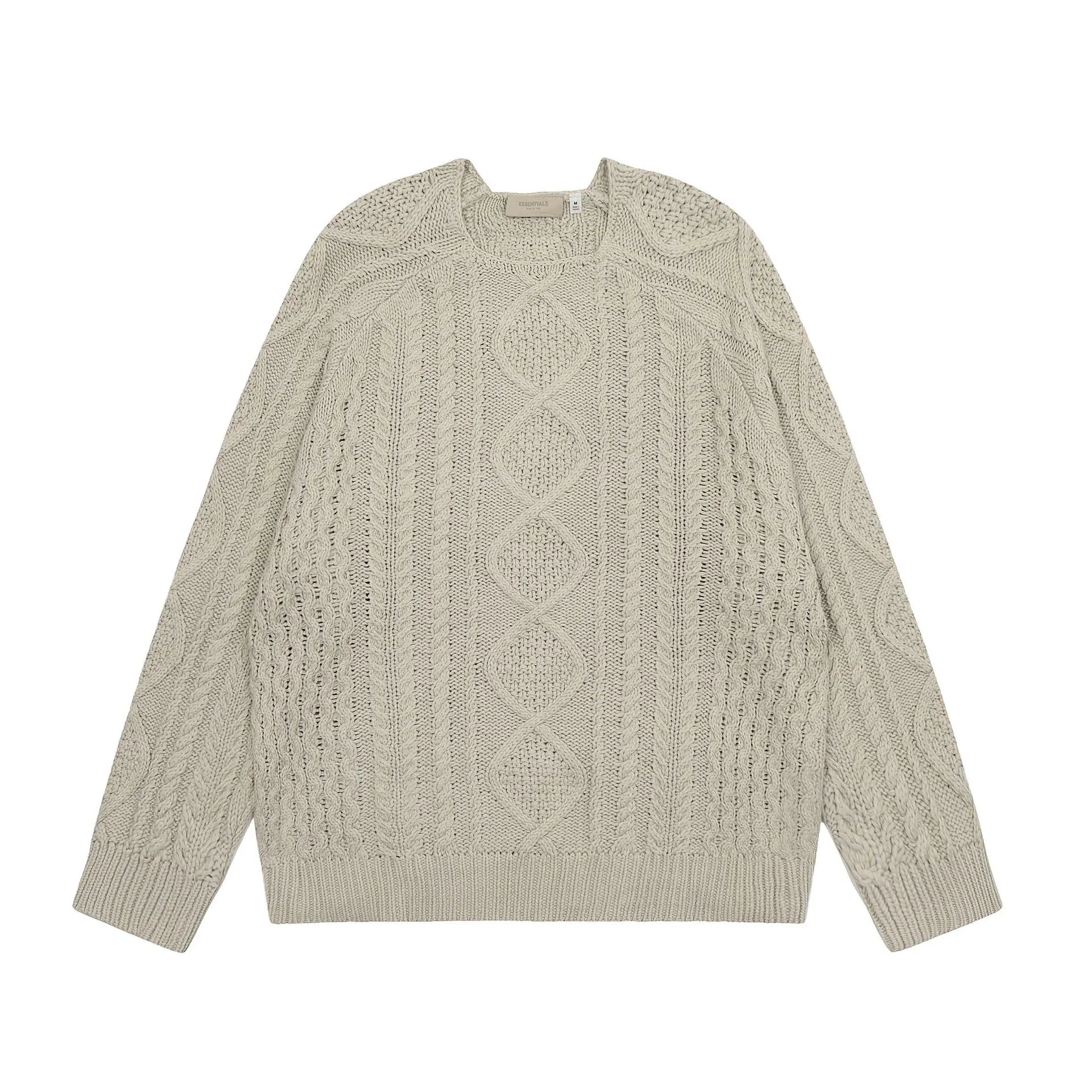 Cable Knit Crew Neck Sweater Unisex Ecru - Essentials - Cnfans - $52.26