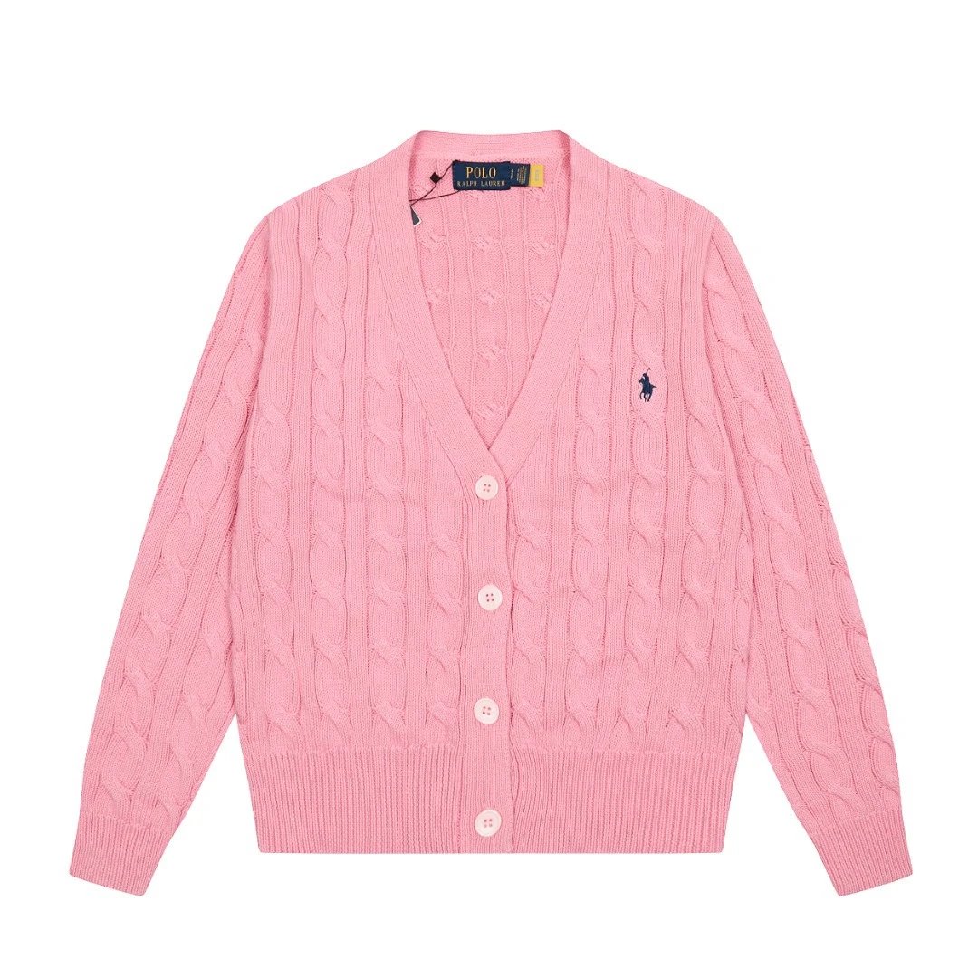 Cable-Knit Cotton V-Neck Cardigan Sweater, Blossom - Ralph Lauren - Cnfans - $44.19