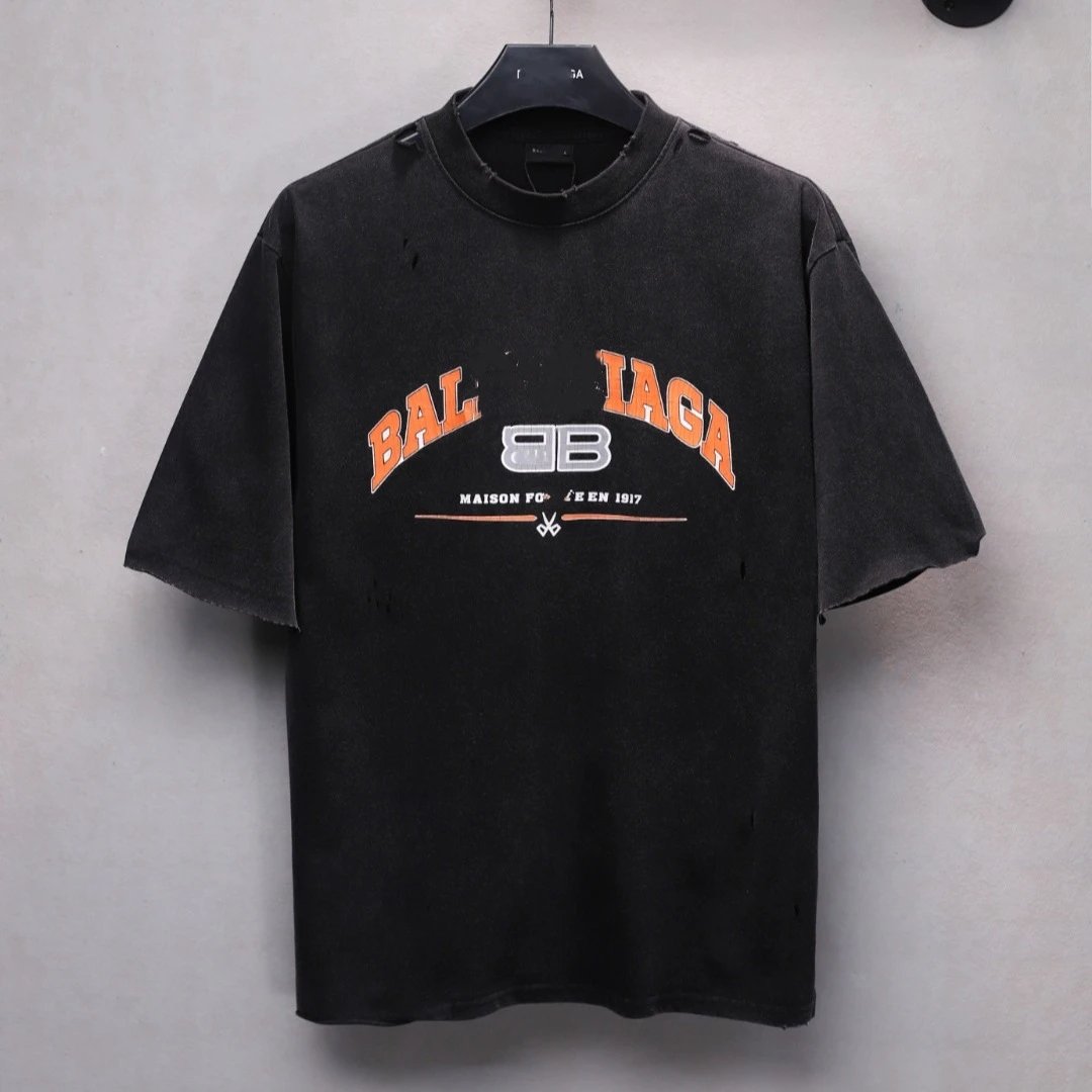 Unisex Oversized Distressed Graphic Tee, Washed Charcoal - Gallery Image 3 - Detailed View