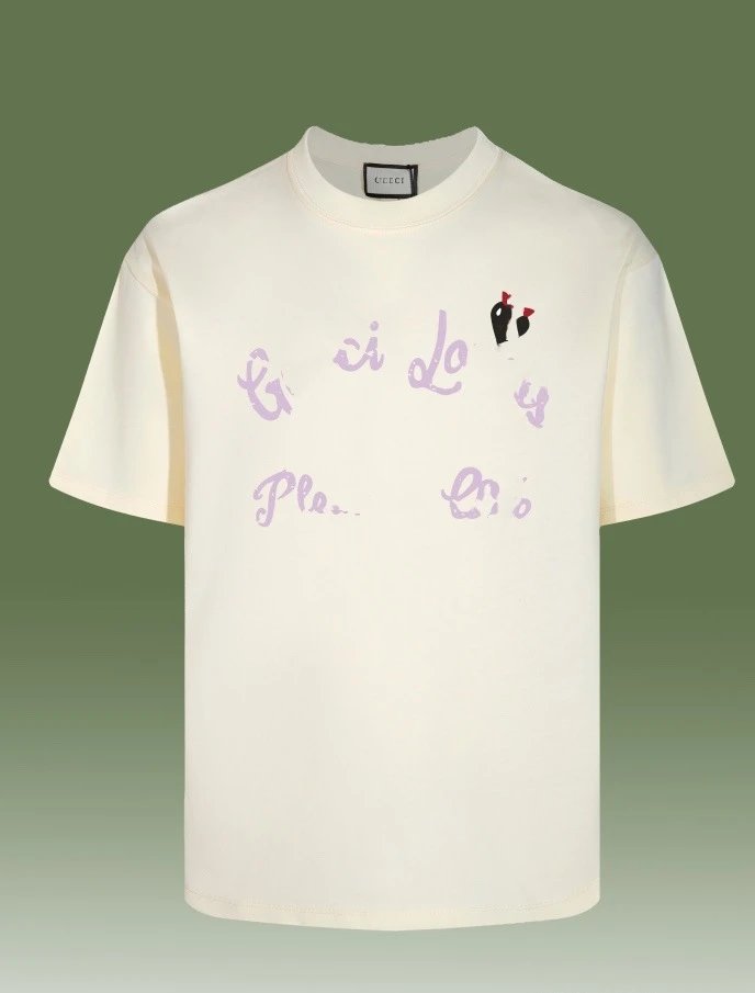 Classic Letter Print Cotton Unisex Tee Ecru - Gucci - Cnfans - $26.77