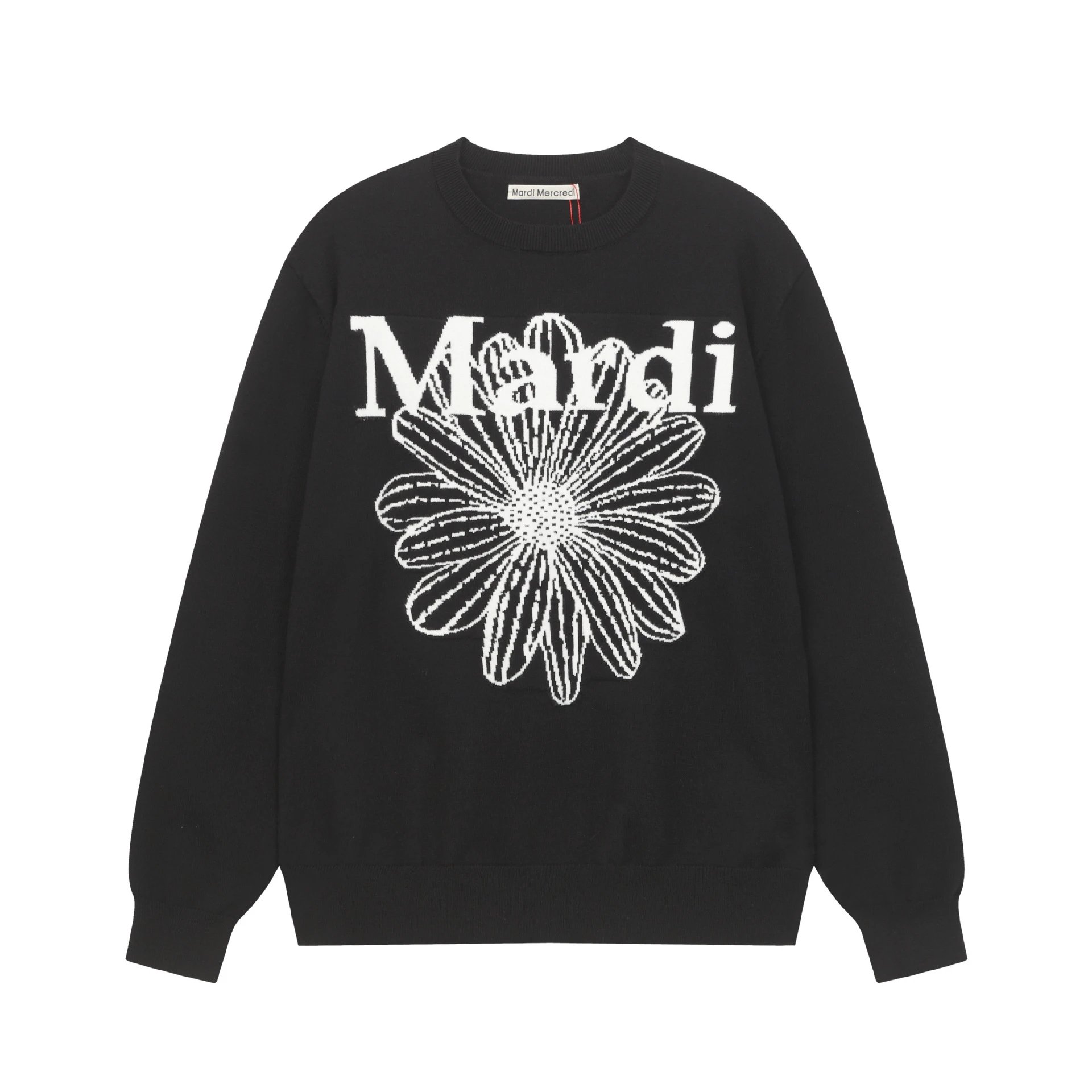 Women's Floral Knit Round Neck Pullover, Greige - Gallery Image 8 - Detailed View