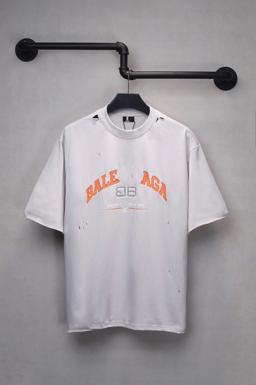 Unisex Oversized Distressed Short Sleeve Tee Spring Summer Ecru - Balenciaga - Cnfans - $28.39