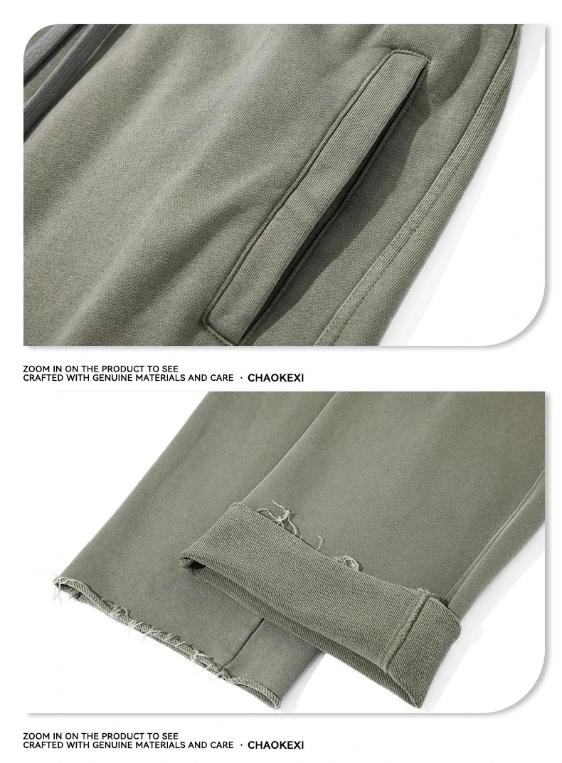 Casual Cotton Men's Sweatpants Straight-Leg - Ash Gray - Gallery Image 3 - Detailed View