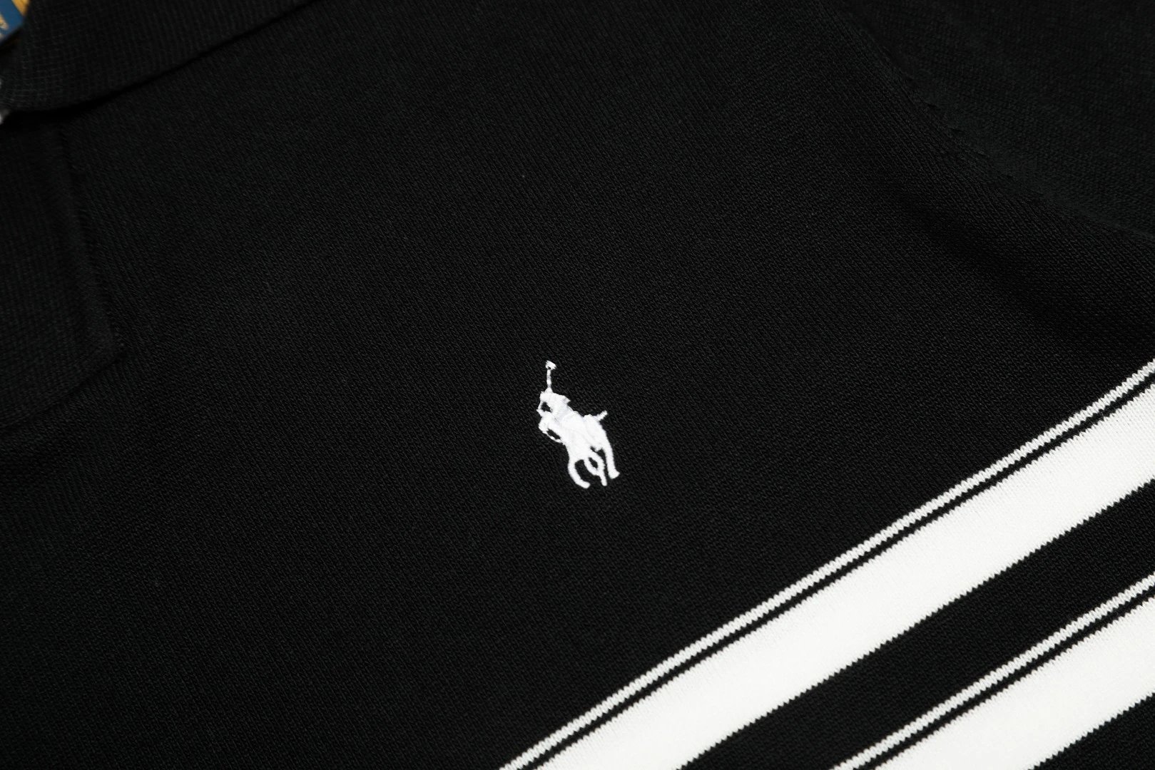 Striped Knit V-Neck Polo Shirt Summer Casual Bottle Green - Gallery Image 7 - Detailed View