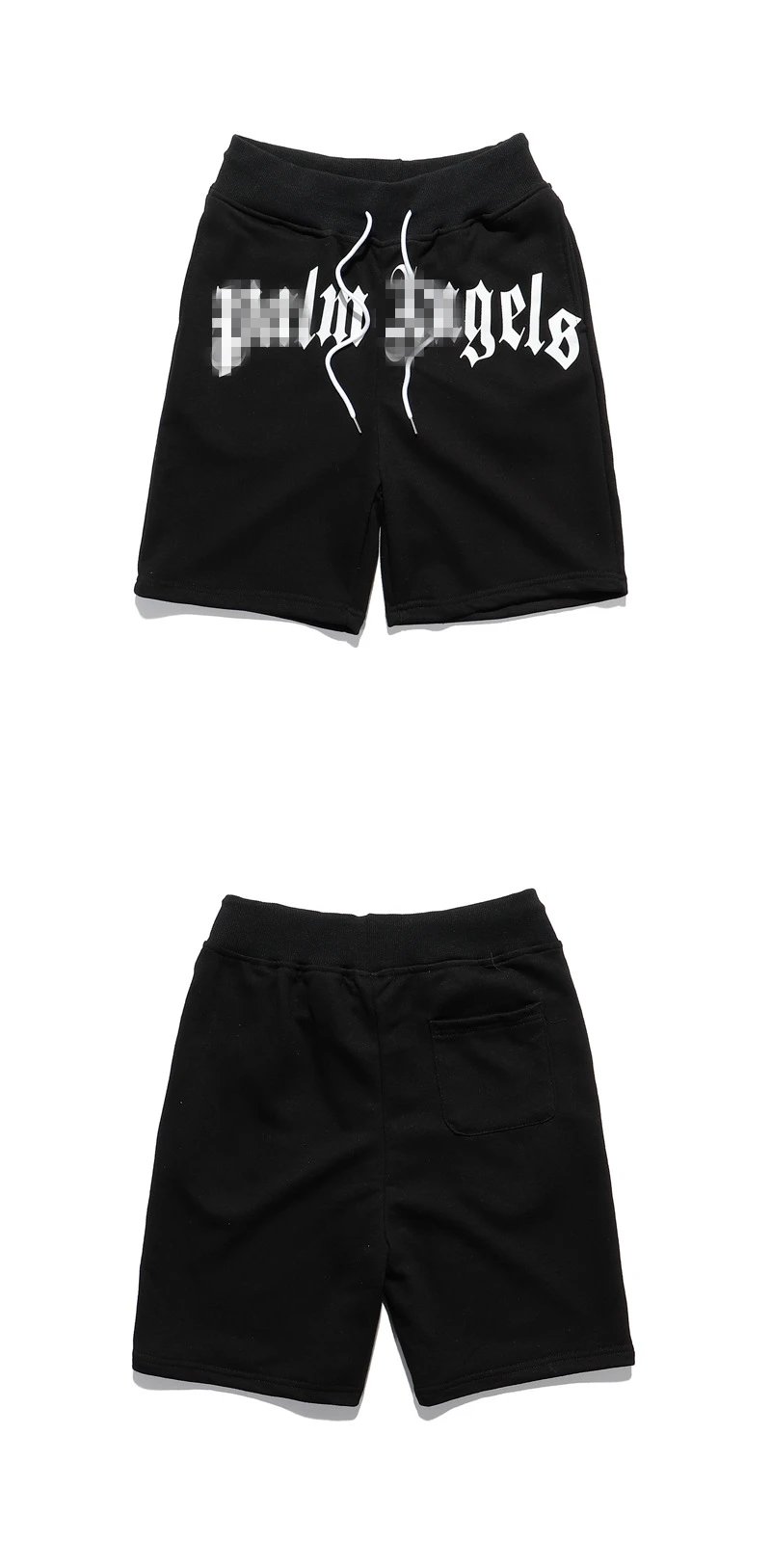 Hip Hop Loose Letter Print Sweat Shorts Black - Gallery Image 3 - Detailed View