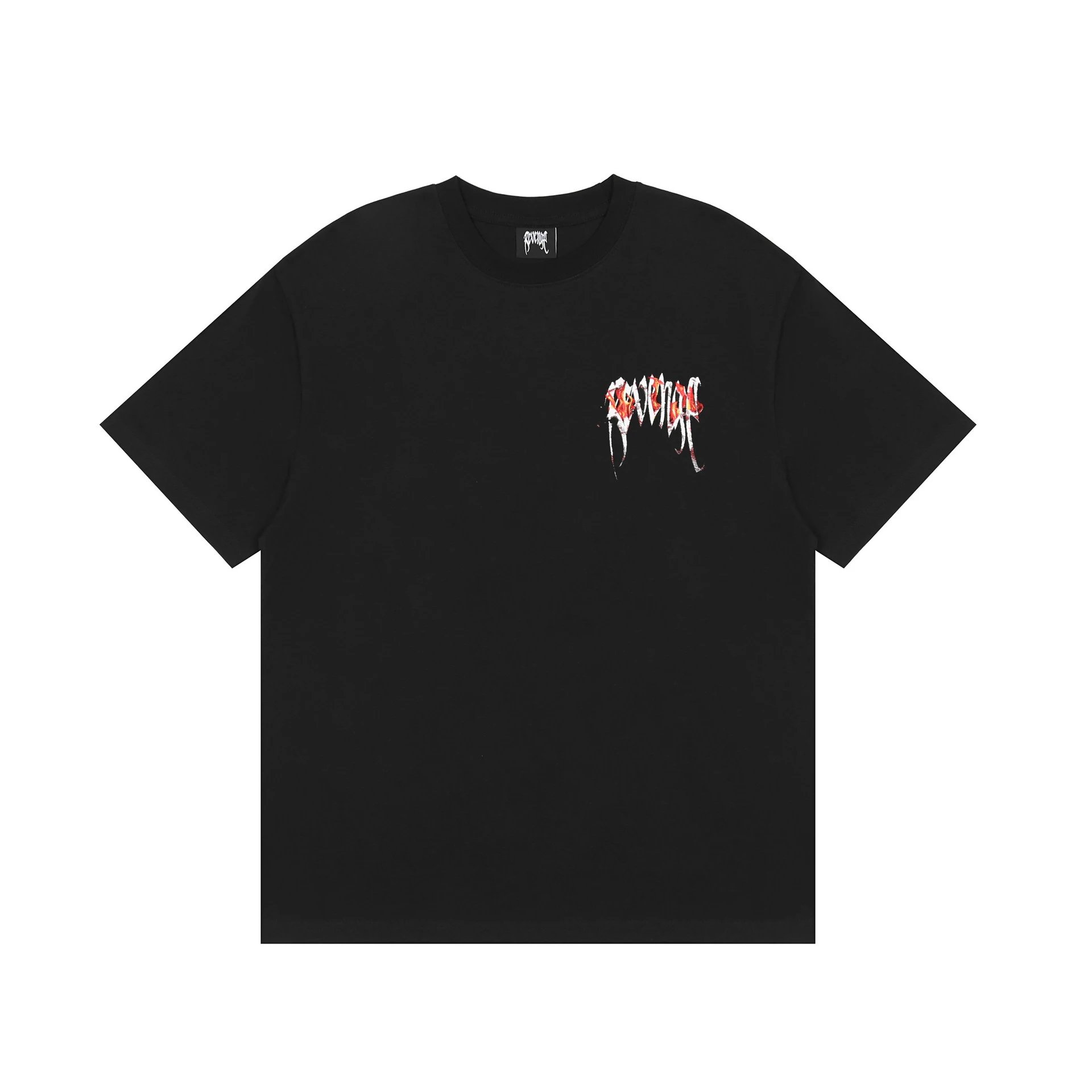 Streetwear Flame Letter Burning Tee Black - Gallery Image 2 - Detailed View