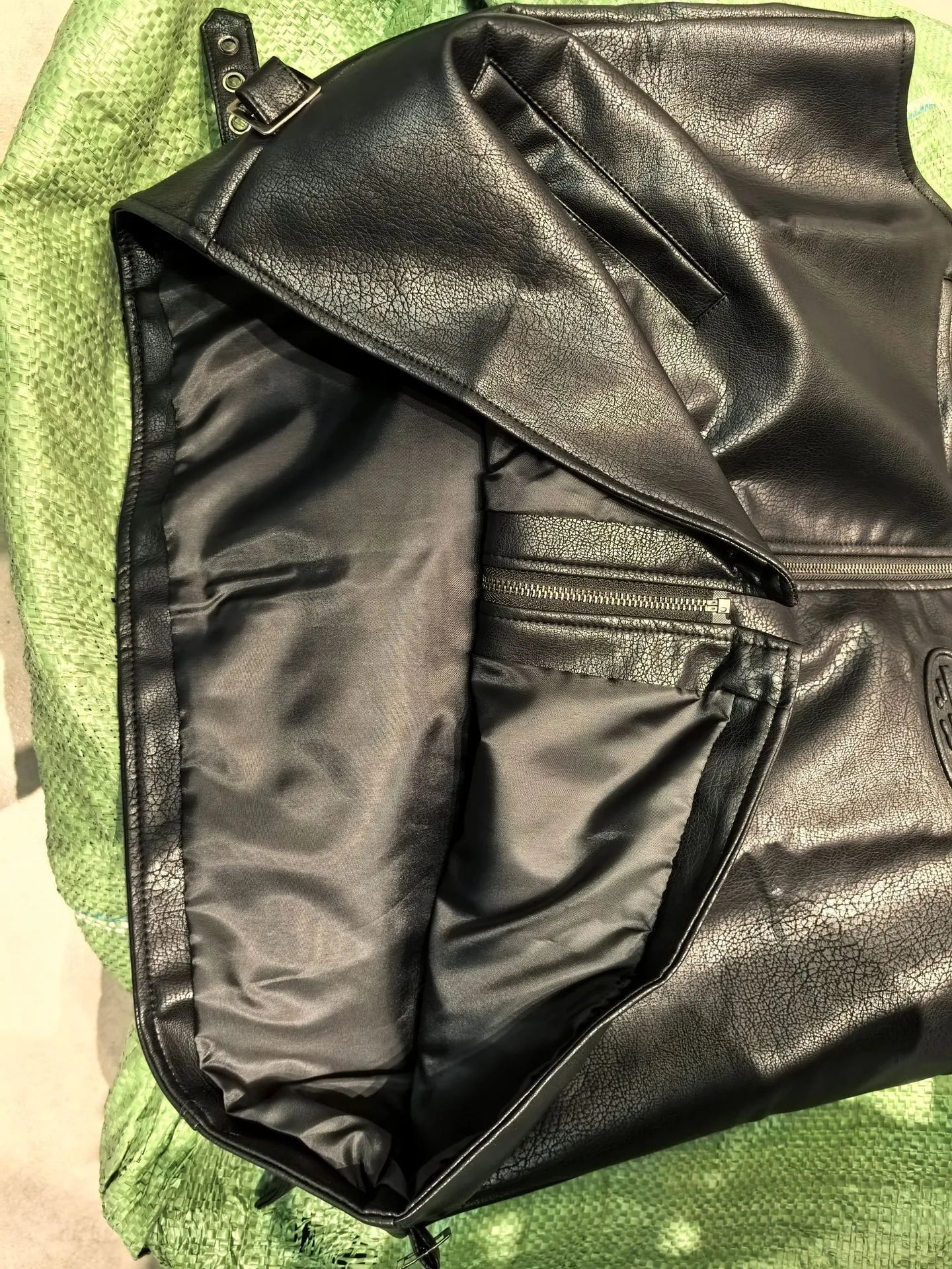 Street PU Biker Vest Ebony Ivory - Gallery Image 5 - Detailed View