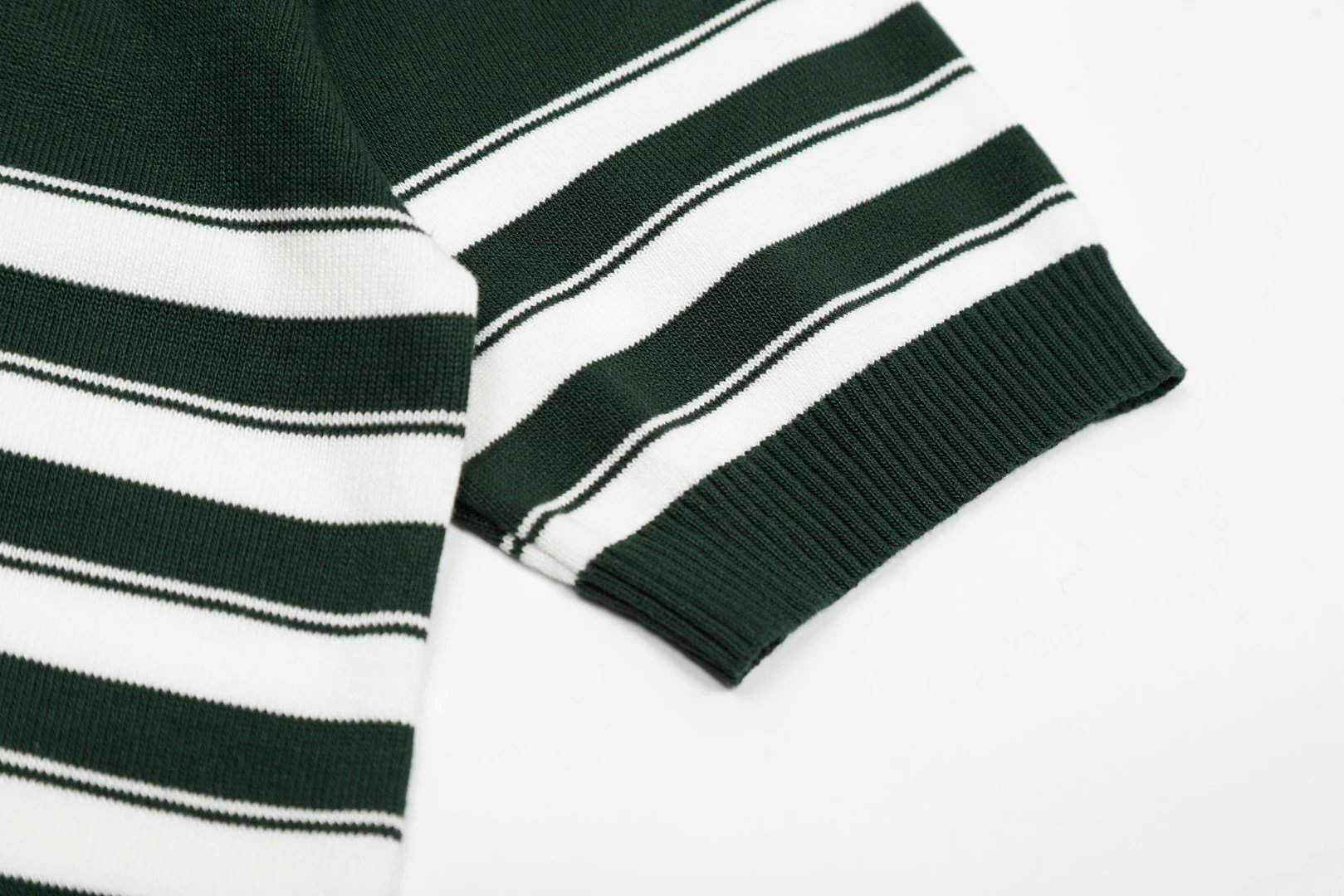 Striped Knit V-Neck Polo Shirt Summer Casual Bottle Green - Gallery Image 15 - Detailed View