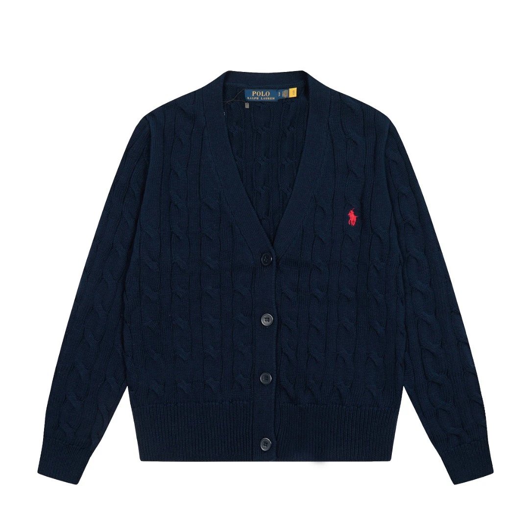 Cable-Knit Cotton V-Neck Cardigan Sweater Navy - Ralph Lauren - Cnfans - $44.19