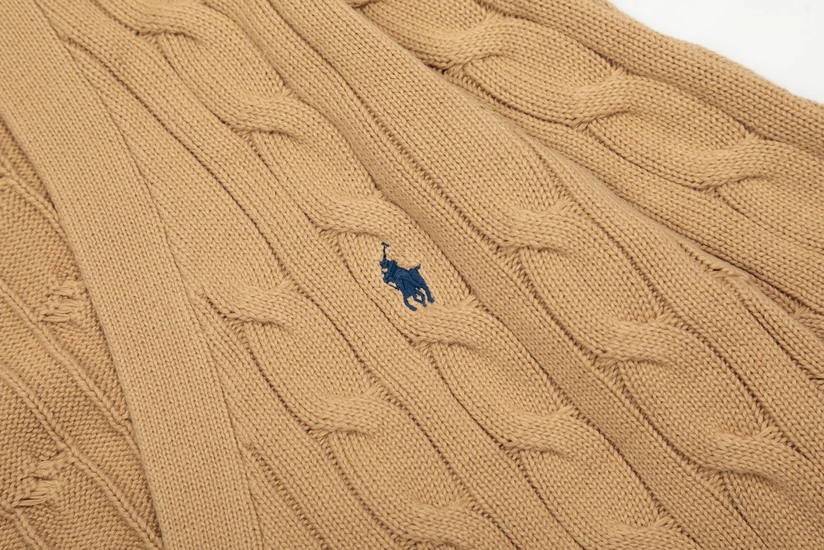 Classic Knit Cotton Cardigan Sweater Camel - Gallery Image 14 - Detailed View