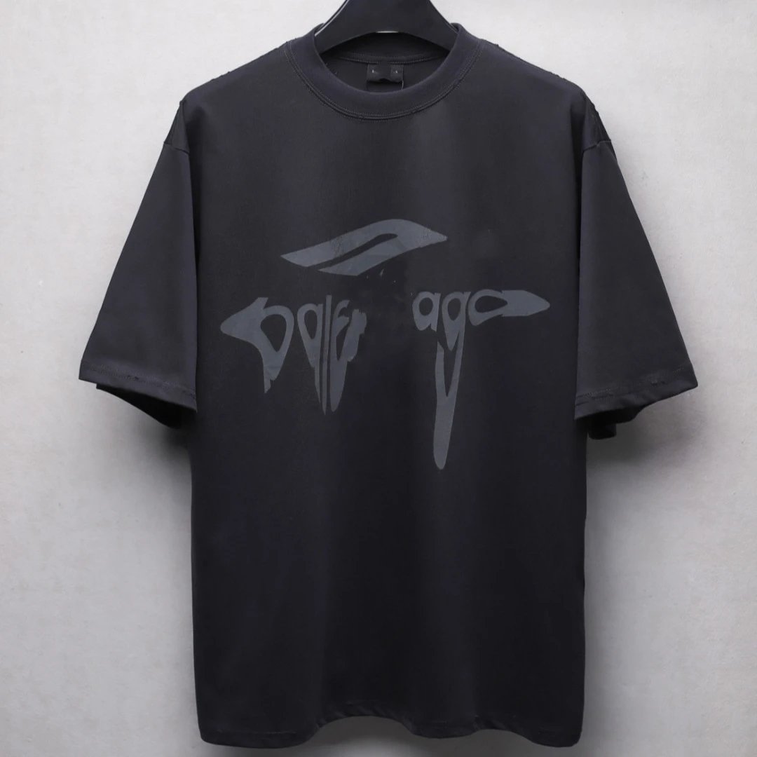 Unisex Oversized Distressed Melted Print Cotton Tee - Onyx Black - Gallery Image 1 - Detailed View