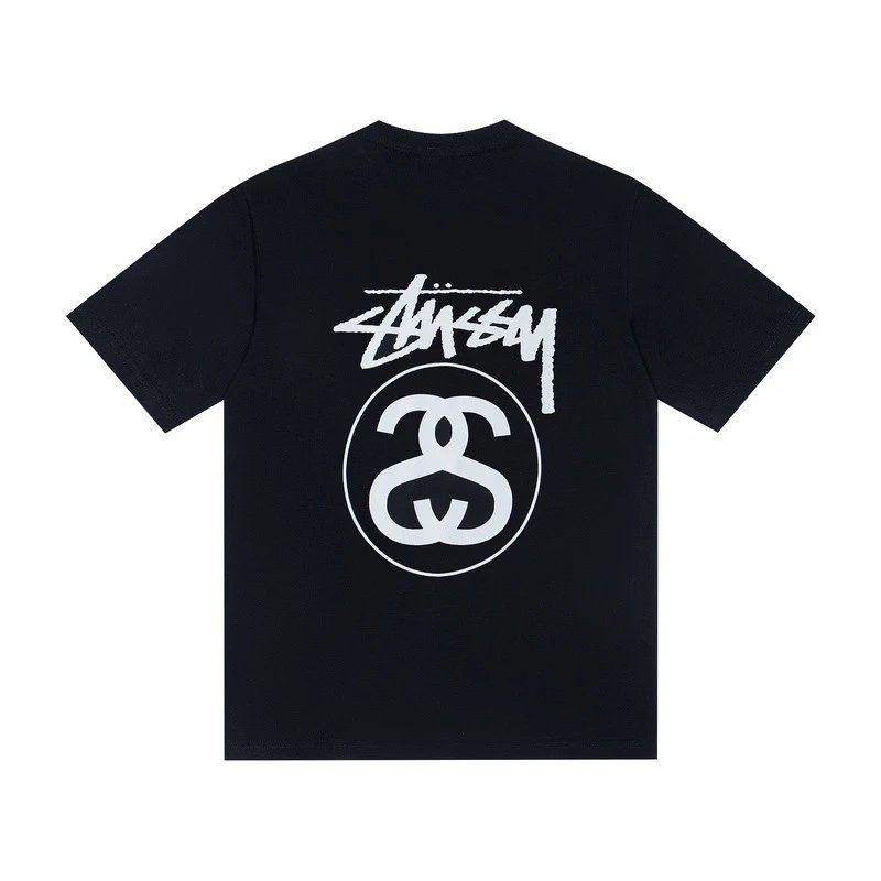 Casual Print Cotton Tee Unisex Top Jet Black - Stussy - Cnfans - $19.35