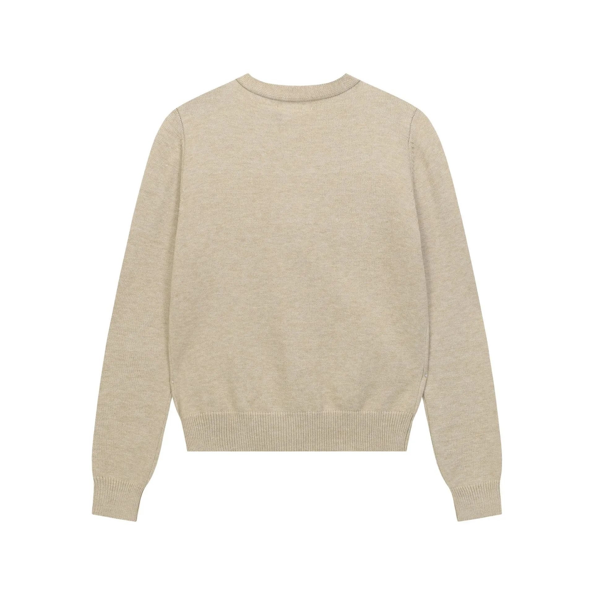 Women's V-Neck Knit Cardigan Daisy Embroidery Oatmeal - Gallery Image 5 - Detailed View