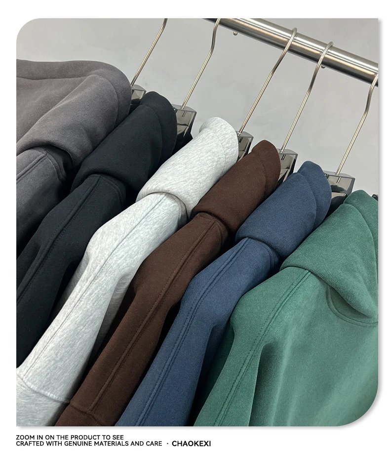 Men Boxy Fleece Lined Pullover Hoodie Evergreen - Gallery Image 13 - Detailed View