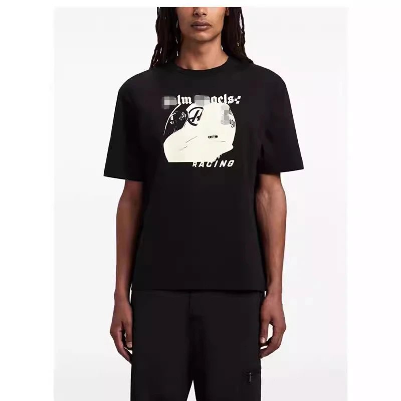 Racing Graphic Streetwear Cotton T-Shirt Unisex Jet Black - Gallery Image 13 - Detailed View