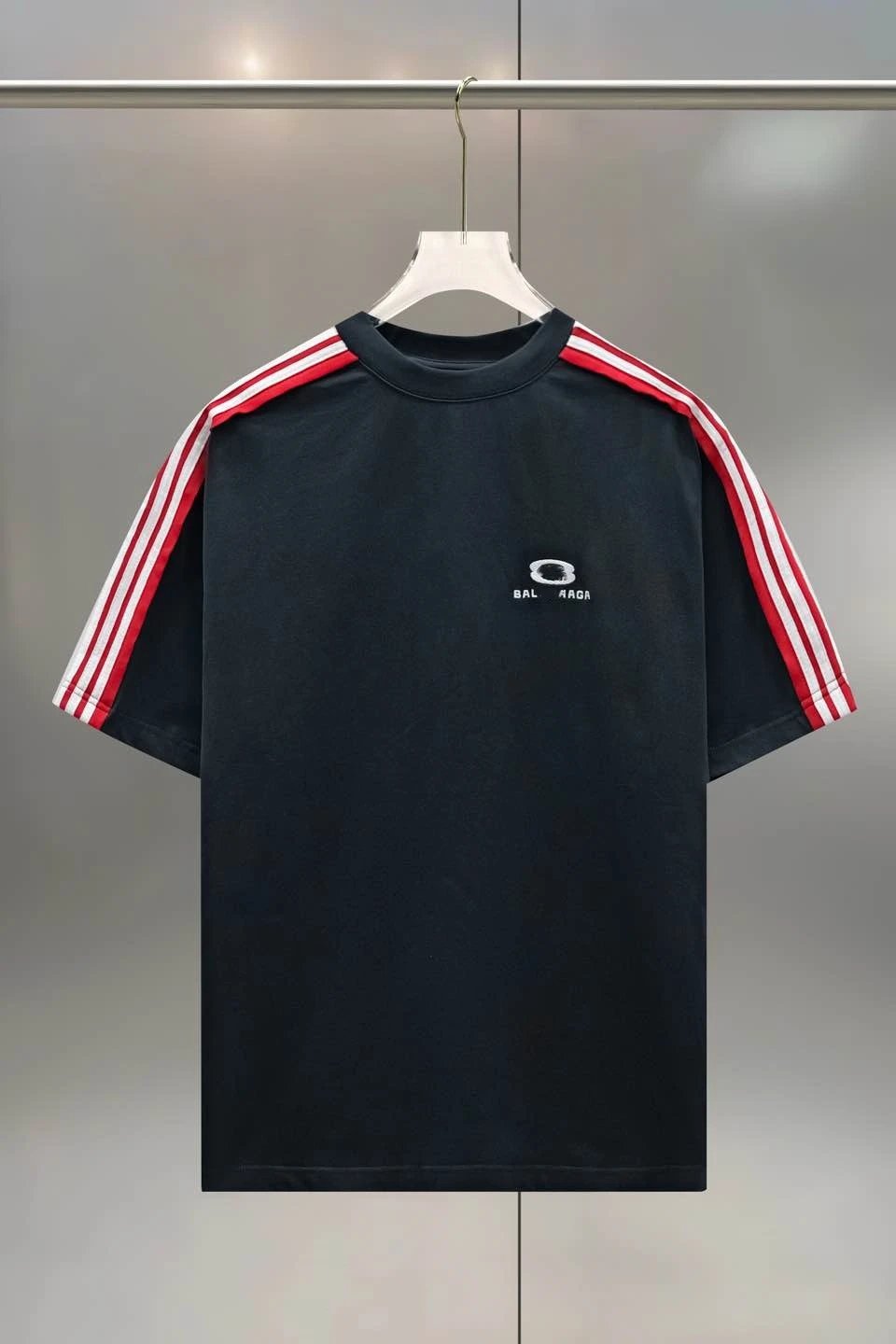 Unisex Cotton Oversized Tee, Contrast Stripe, Midnight Blue - High Quality Product Image - Cnfans