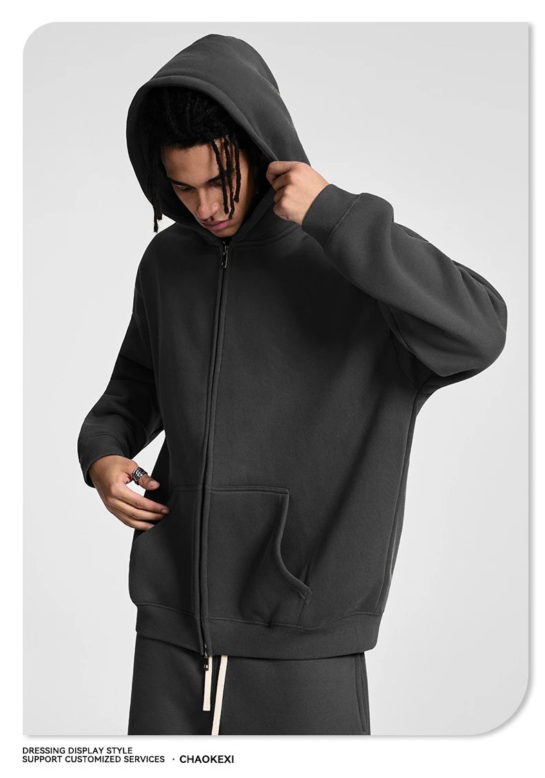 Street Zip Fleece Hoodie Fall Winter Unisex Blush Pink - Gallery Image 5 - Detailed View