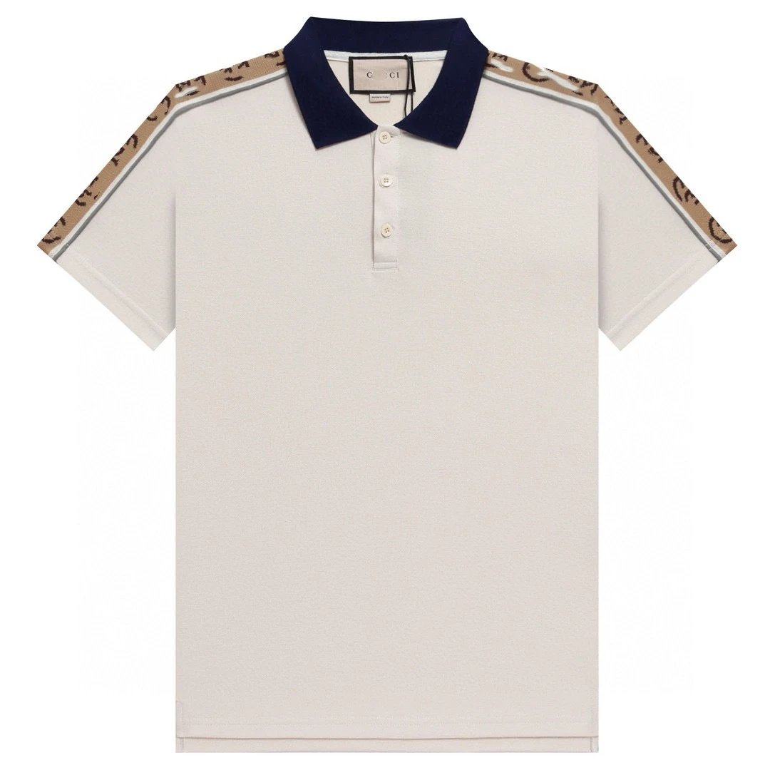 Men's Stripe Detail Polo Shirt Cotton Top Ecru - Gucci - Cnfans - $24.52