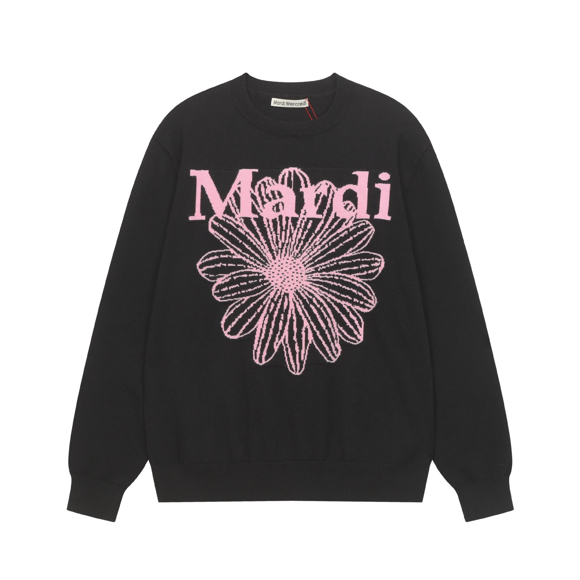 Women's Floral Knit Round Neck Pullover, Greige - Gallery Image 9 - Detailed View