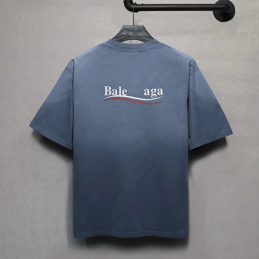 Oversized Unisex Letter Print Tee, Ombre Slate Blue - Gallery Image 2 - Detailed View