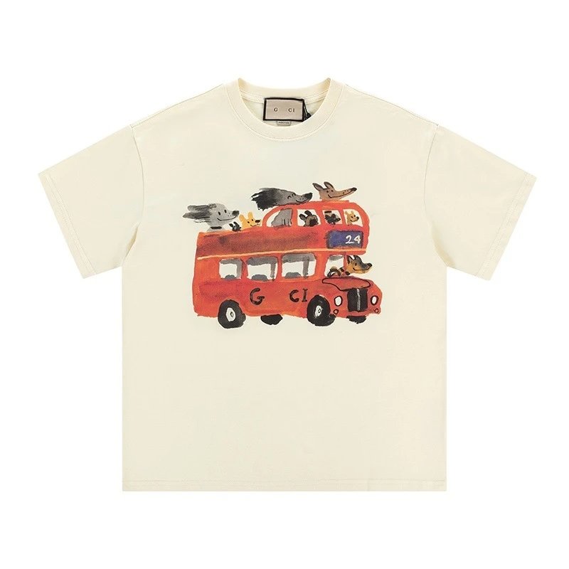 Casual Cotton Graphic Tee Unisex Ivory - Gucci - Cnfans - $23.55