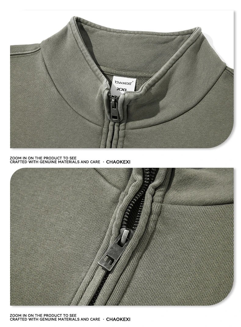 Retro Cotton Half Zip Pullover Sweatshirt Onyx - Gallery Image 6 - Detailed View