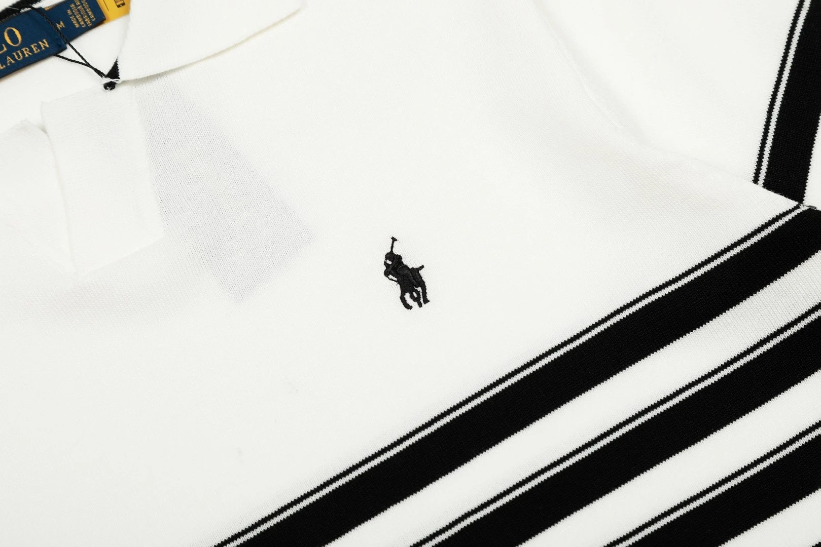 Striped Knit V-Neck Polo Shirt Summer Casual Bottle Green - Gallery Image 12 - Detailed View