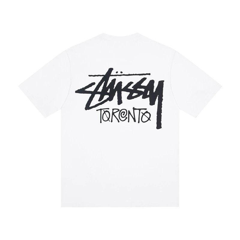 Casual Print Cotton Tee Unisex T-Shirt Off White - Stussy - Cnfans - $19.35