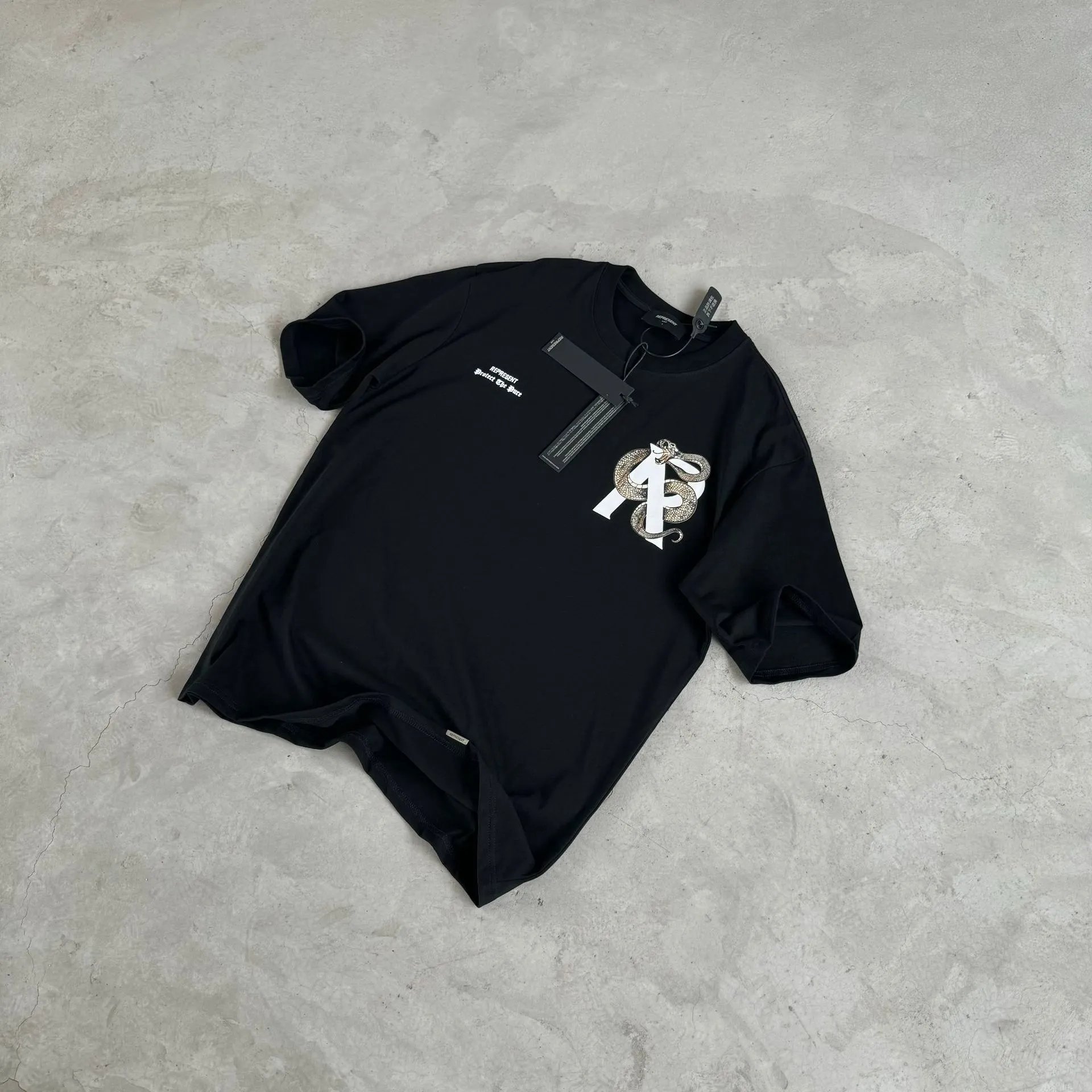 Represent Snake Print T-Shirt Black - Gallery Image 4 - Detailed View