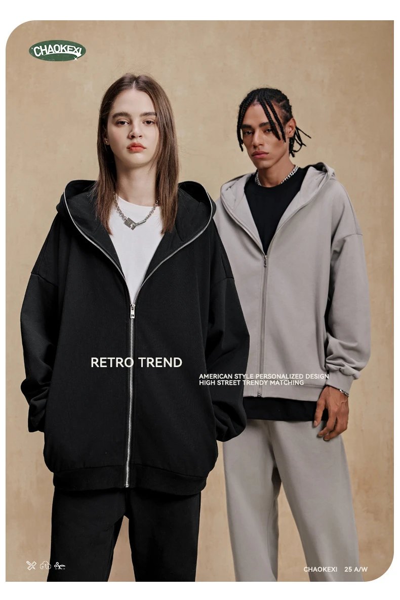 Winter Men's Fleece Zip Up Hoodie, Street Style Onyx - Gallery Image 11 - Detailed View