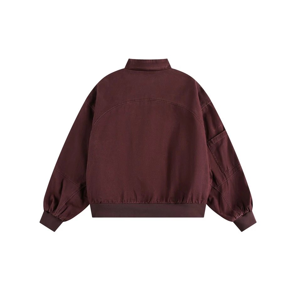 Unisex Retro Washed Loose Bomber Jacket Merlot - Gallery Image 10 - Detailed View