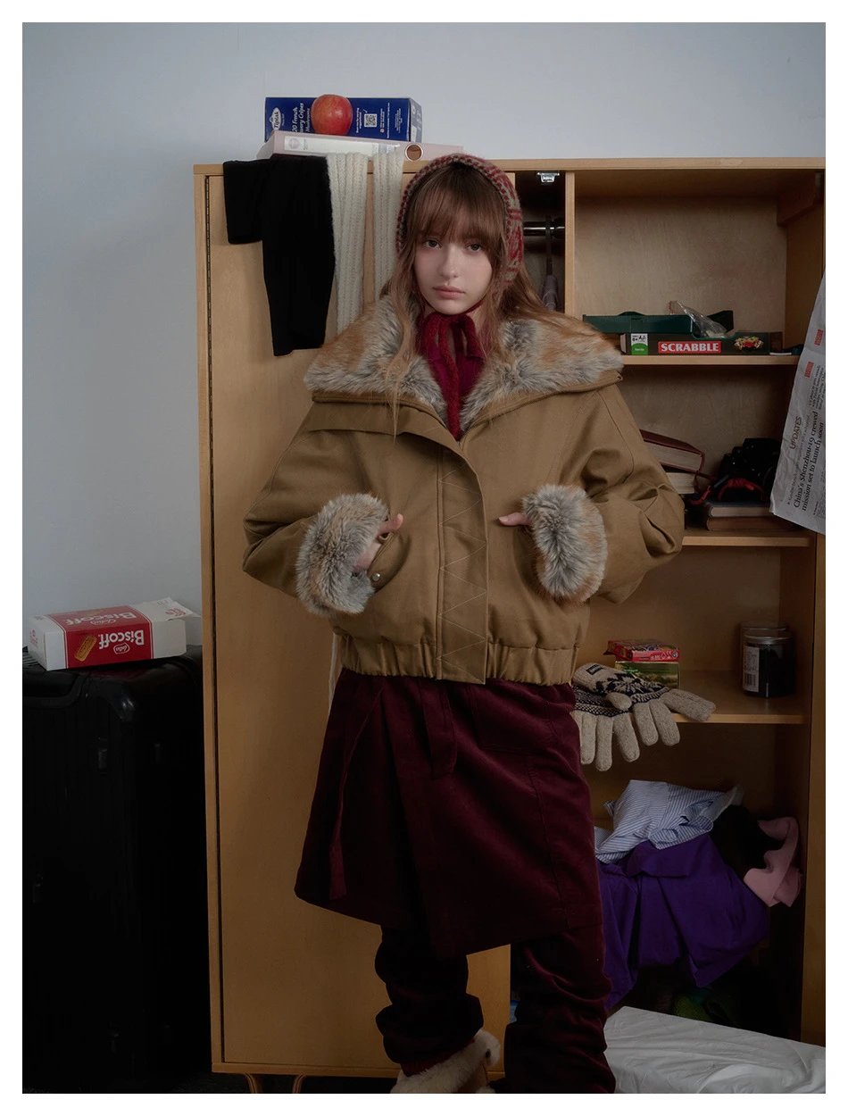 Women's Winter Oversized Faux Fur Bomber Jacket Camel - Gallery Image 1 - Detailed View