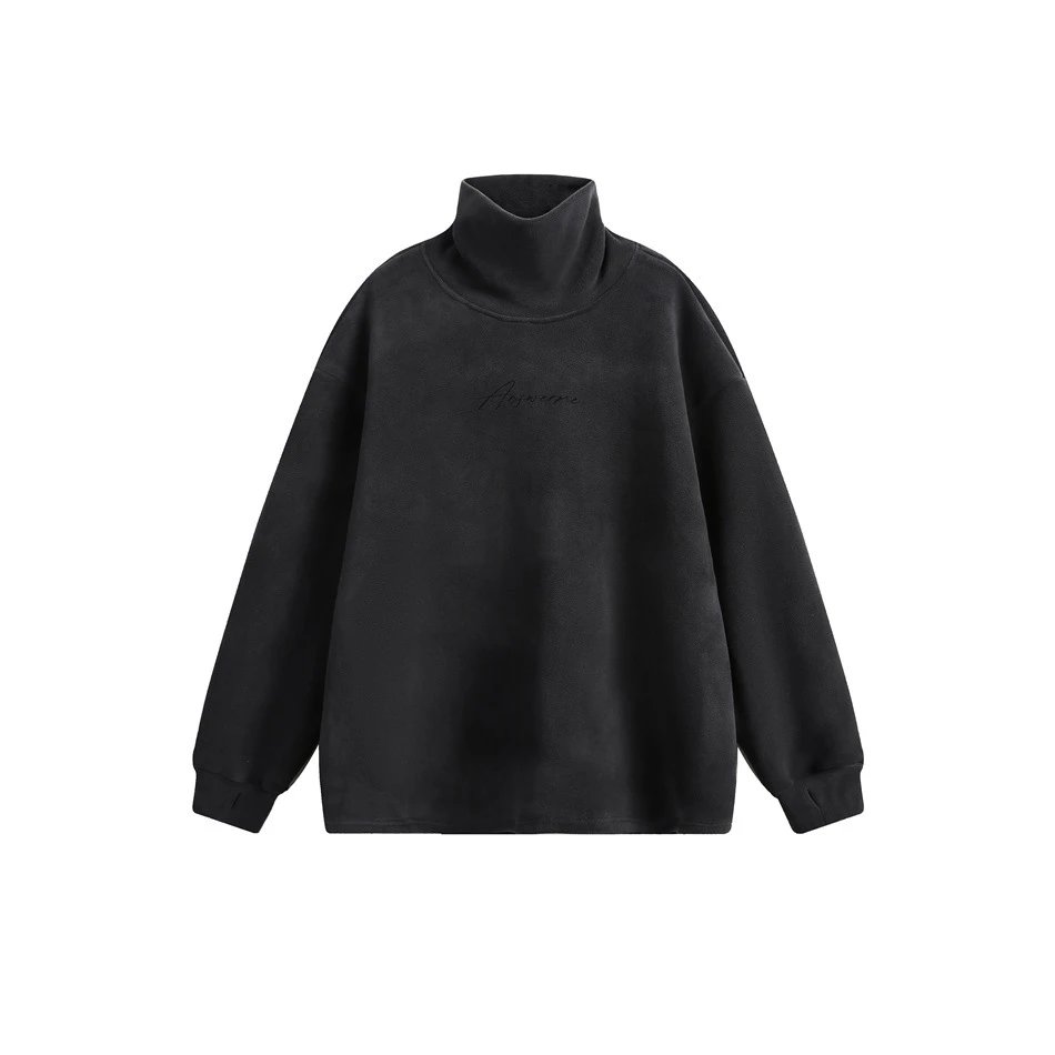 Loose Fit Unisex Winter Fleece Turtleneck Sweatshirt, Amethyst - Gallery Image 6 - Detailed View