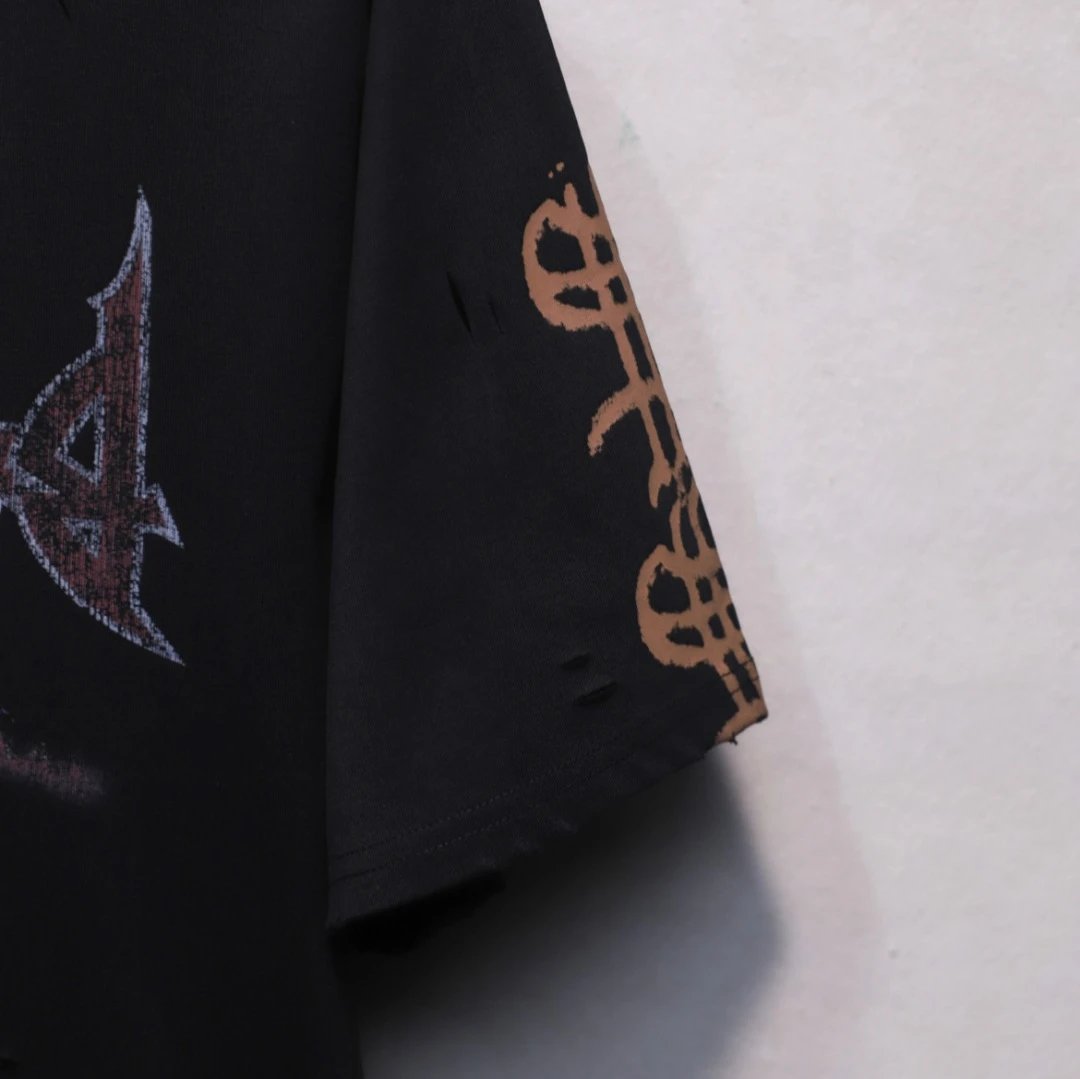 Balenciaga Paris Distressed Black Tee - Gallery Image 4 - Detailed View