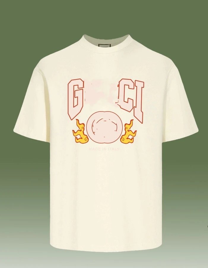Casual Cotton Graphic Tee Unisex Cream - Gucci - Cnfans - $25.81
