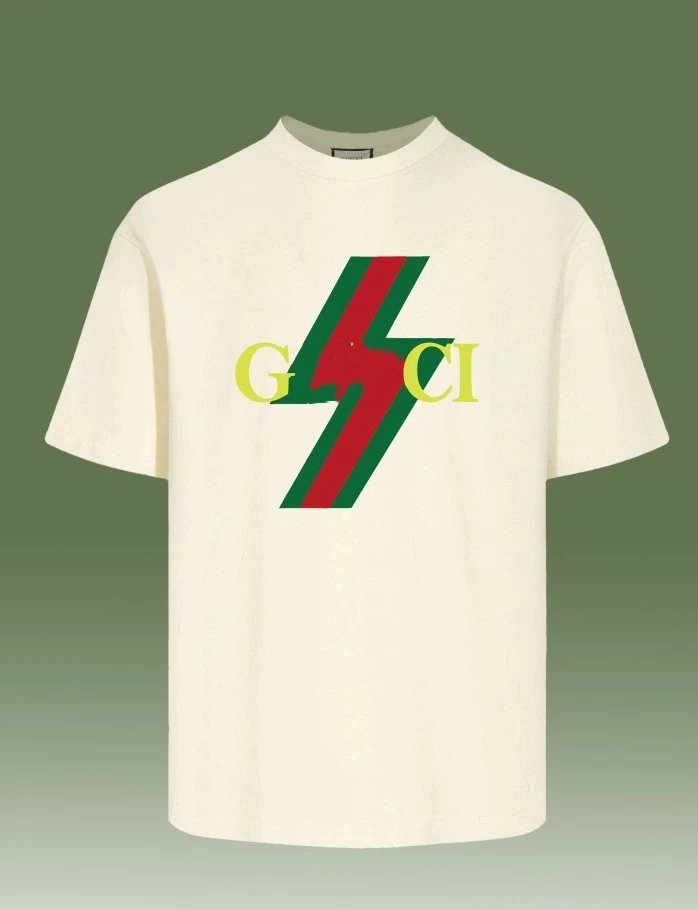 Casual Graphic Cotton Tee Unisex Short Sleeve Ecru - Gucci - Cnfans - $25.81