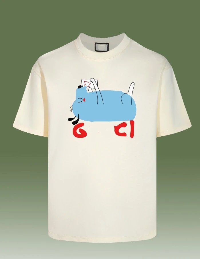 Casual Graphic Cotton Tee Unisex Top - Ecru - Gucci - Cnfans - $25.81