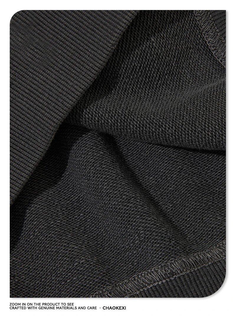 Autumn Loose Fit Hoodie Set Unisex Washed Jet Black - Gallery Image 12 - Detailed View