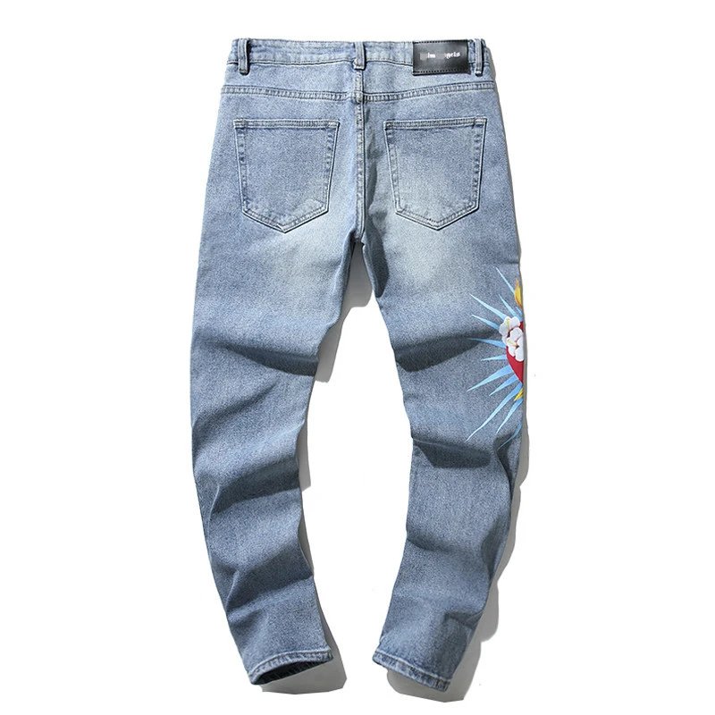 Palm Angels Flame Heart Jeans Blue - Gallery Image 3 - Detailed View