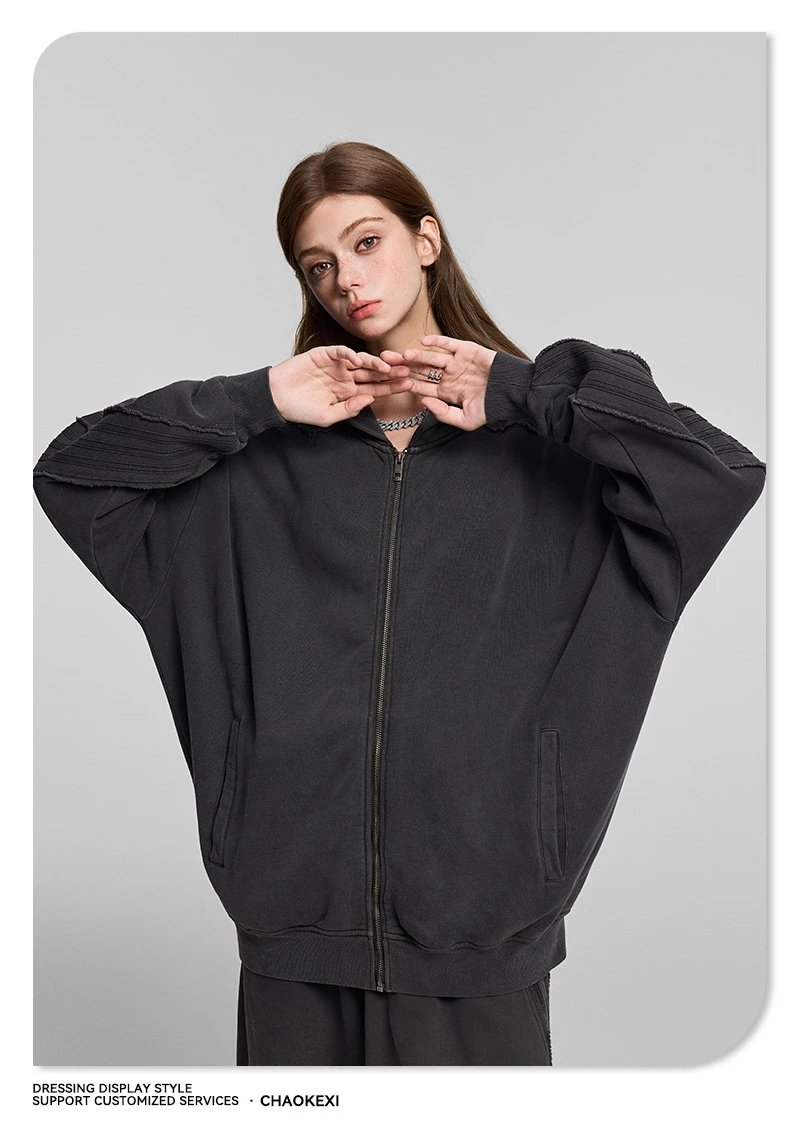 Oversized Heavyweight Fleece Zip Hoodie Unisex Autumn Onyx - Gallery Image 9 - Detailed View