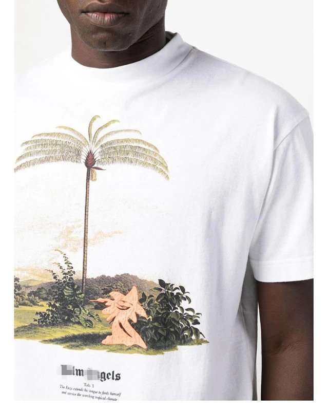 Palm Tree Graphic Streetwear Cotton T-Shirt Ebony Black - Gallery Image 8 - Detailed View