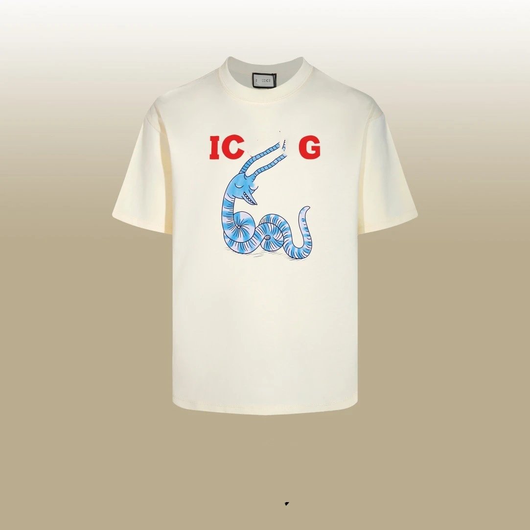 Cotton Graphic Print Unisex Tee Casual Ivory - Gucci - Cnfans - $25.81