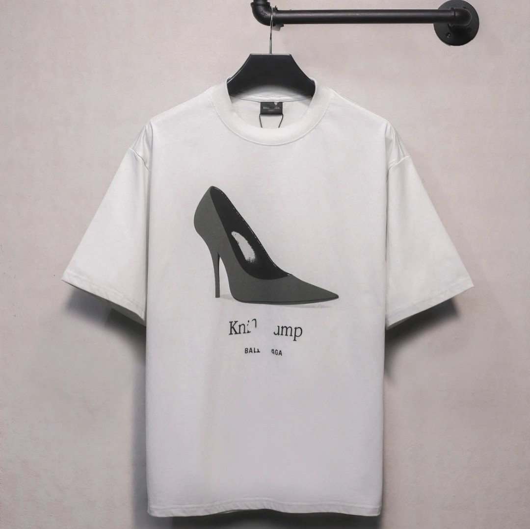 SS25 Unisex Oversized High Heel Pump Graphic Tee, Ecru - Gallery Image 1 - Detailed View