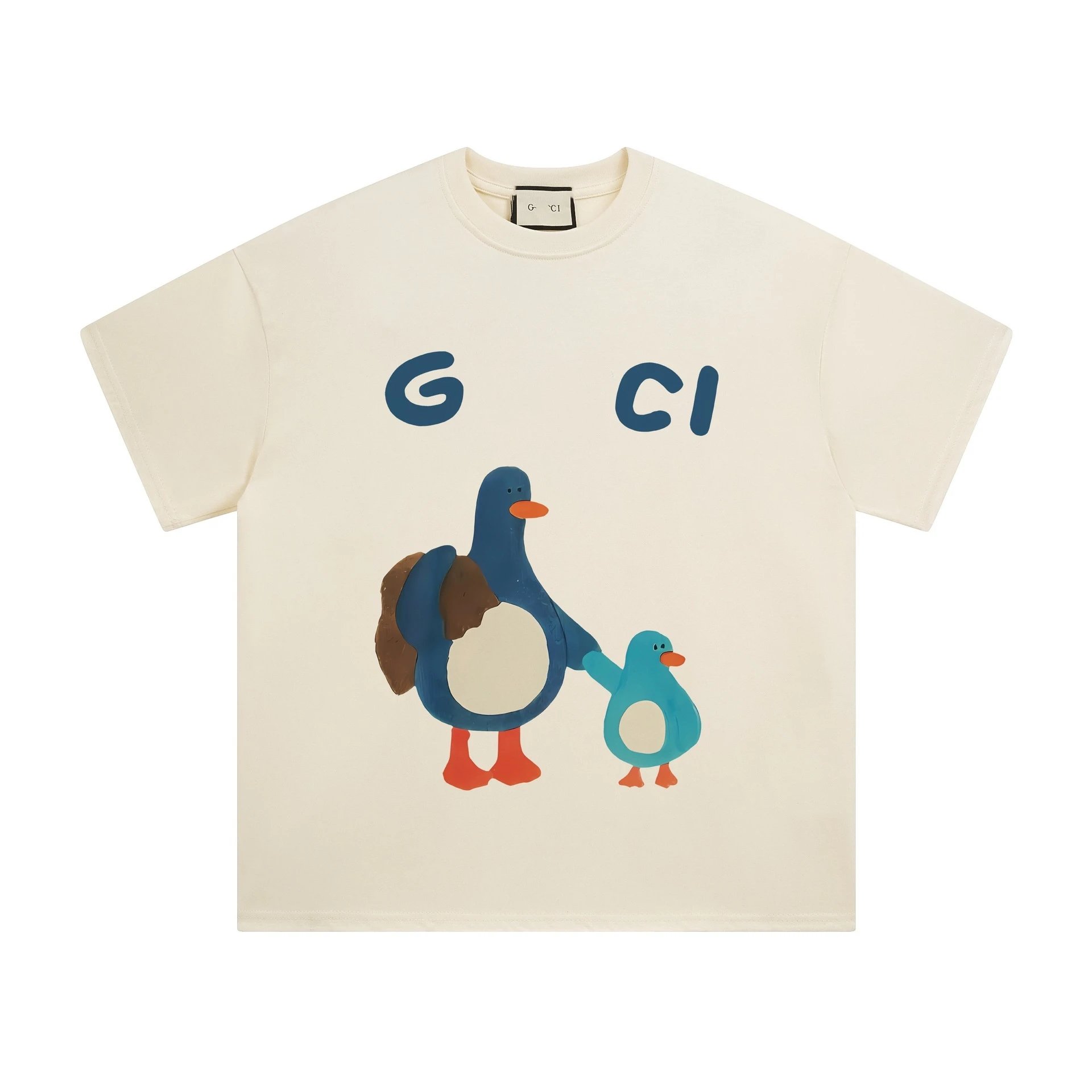 Funny Animal Print Cotton Tee Unisex Ivory - Gallery Image 3 - Detailed View