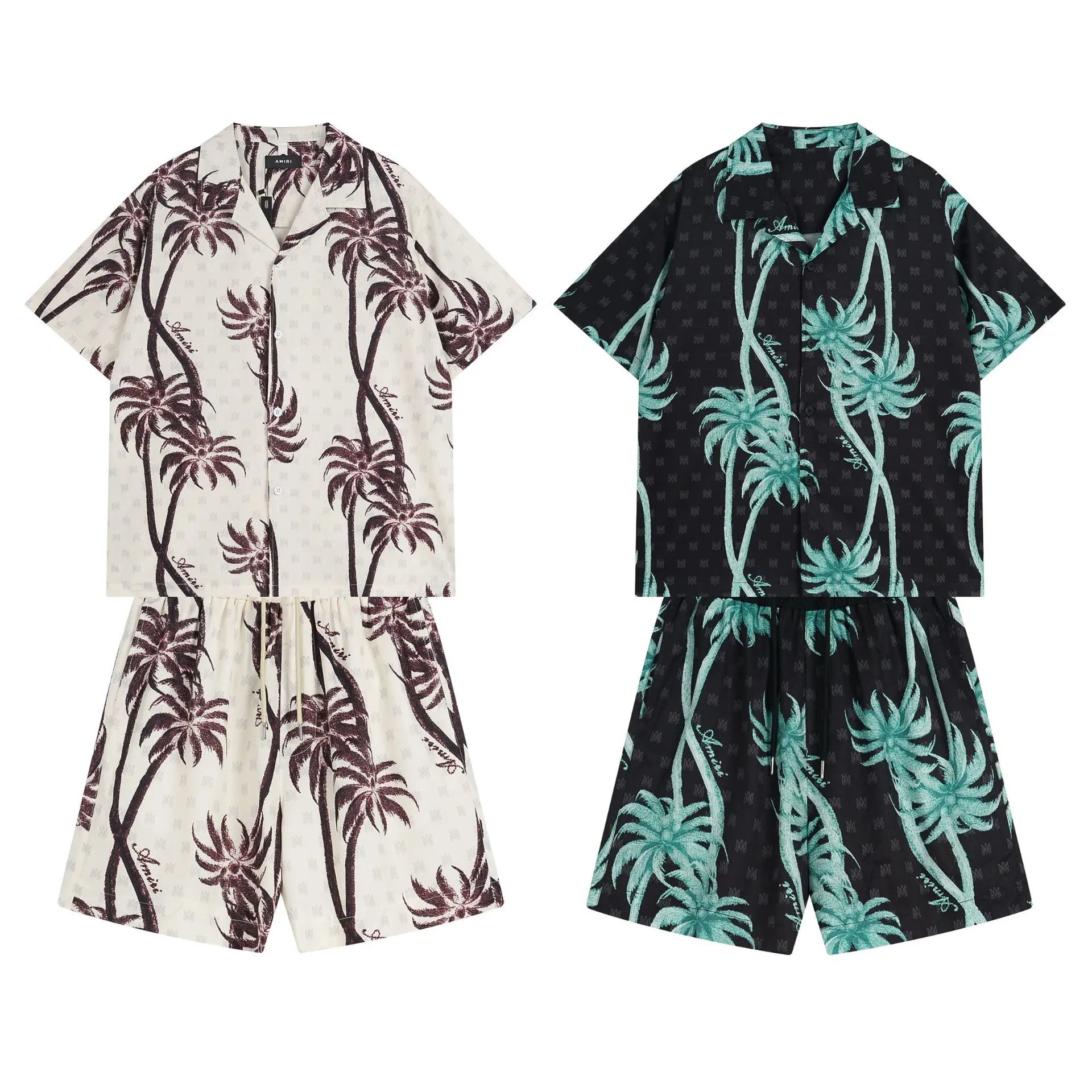 Palm Print Casual Set for Men Women - Ecru - Gallery Image 1 - Detailed View